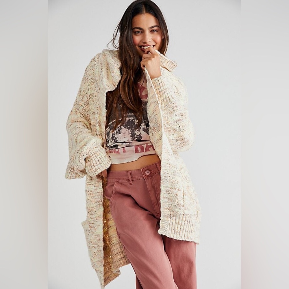 NEW Free People Confetti Hooded Cardigan Pearl Island Combo small